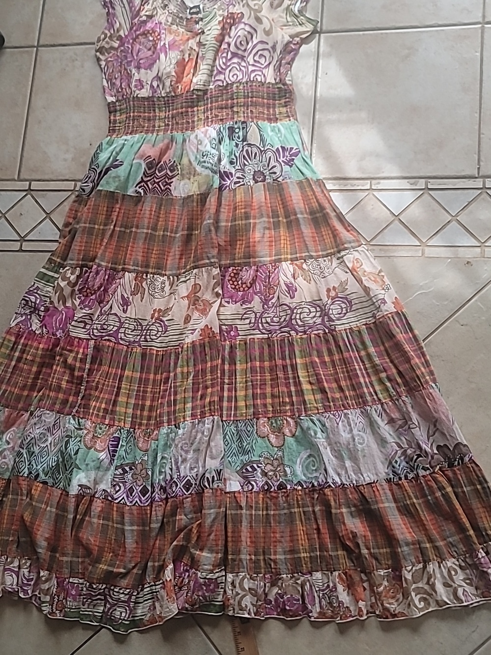 Boho Mix-Print Patchwork Maxi Dress in Multi-Colors Coastal Cowgirl  SZ L - Picture 4 of 16
